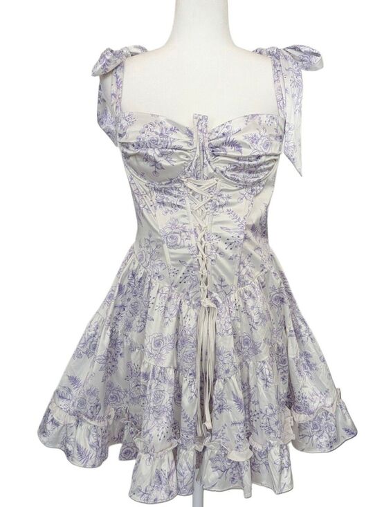 Sugar Thrillz Dresses & Skirts - Sugar Thrillz Womens Lavender Purple White Holding Court Mini Dress Size Large